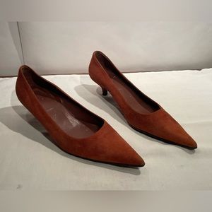 Prada brown suede low heal shoes